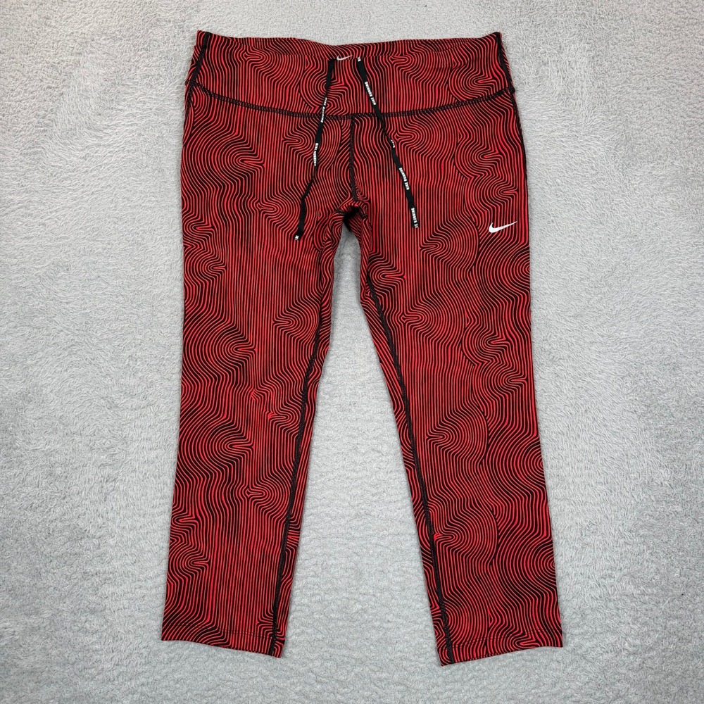Nike Dri-FIT Women XL Red Black Topographic Wave Print Running Leggings Cropped
